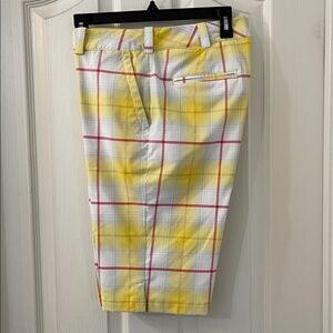 Nike Yellow Red Plaid Athletic Golf Shorts - Womens: Medium.